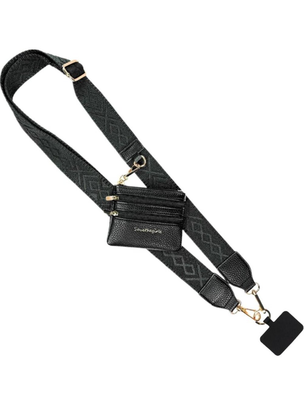 Classic Black Crossbody Phone Lanyard with Wallet Pouch | Adjustable Anti-Theft